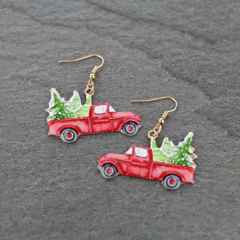 Christmas Truck Fish Hook Earrings