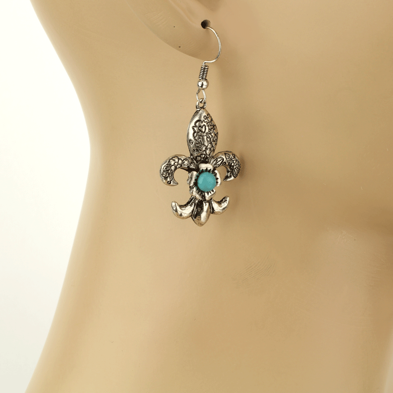 Western Fleur De Lis Fish Hook Earrings - Image 2