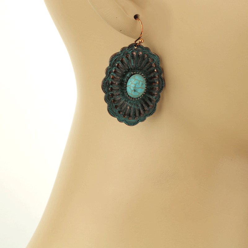 Western Concho TQ Fish Hook Earrings - Image 2
