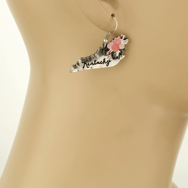 Kentucky State Map Script Floral Fish Hook Earrings - Image 2