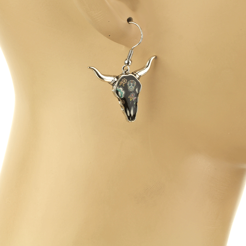 Western Steer Head Theme Fish Hook Earrings - Image 2