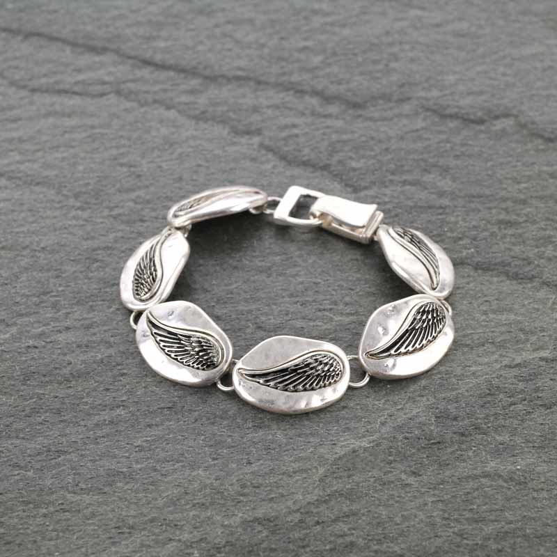 Wing with Hammered Link Magnetic Bracelet