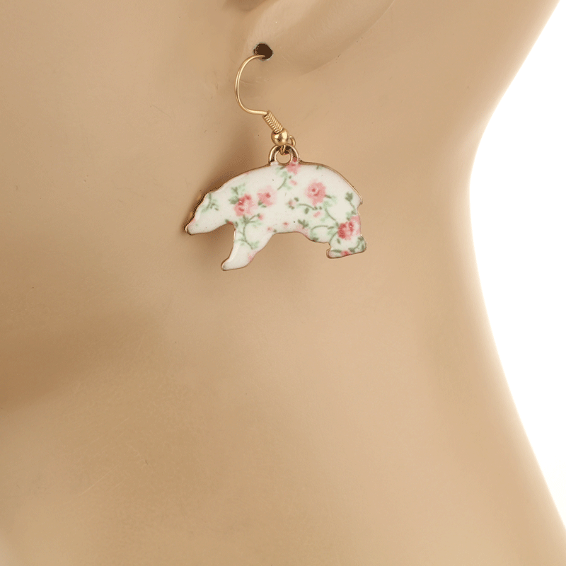 Bear Floral Fish Hook Earrings - Image 2