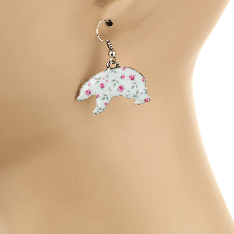 Bear Floral Fish Hook Earrings - Image 2
