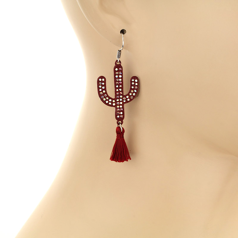 Cactus with Tassel Fish Hook Earrings - Image 2