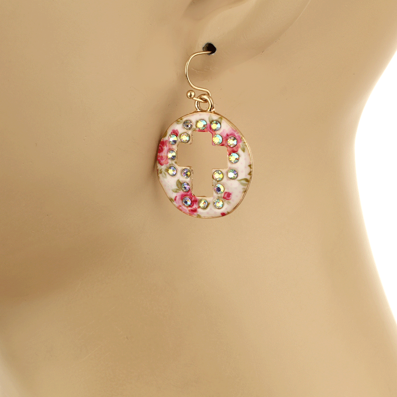 Floral Cross Cutout Fish Hook Earrings - Image 2