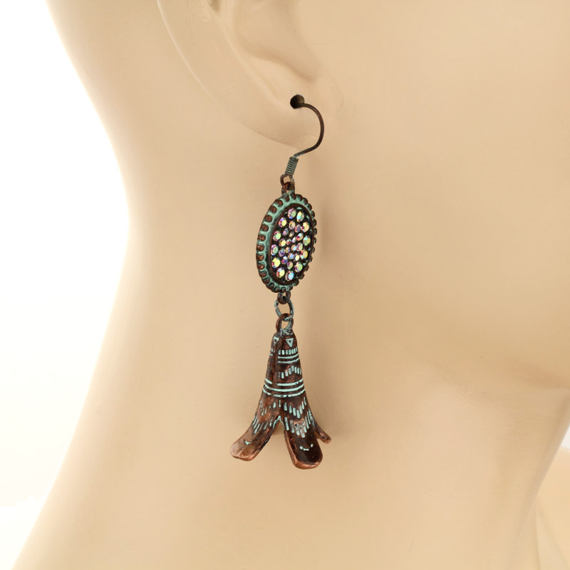 Western Oval With Squash Blossom Fish Hook Earrings - Image 2