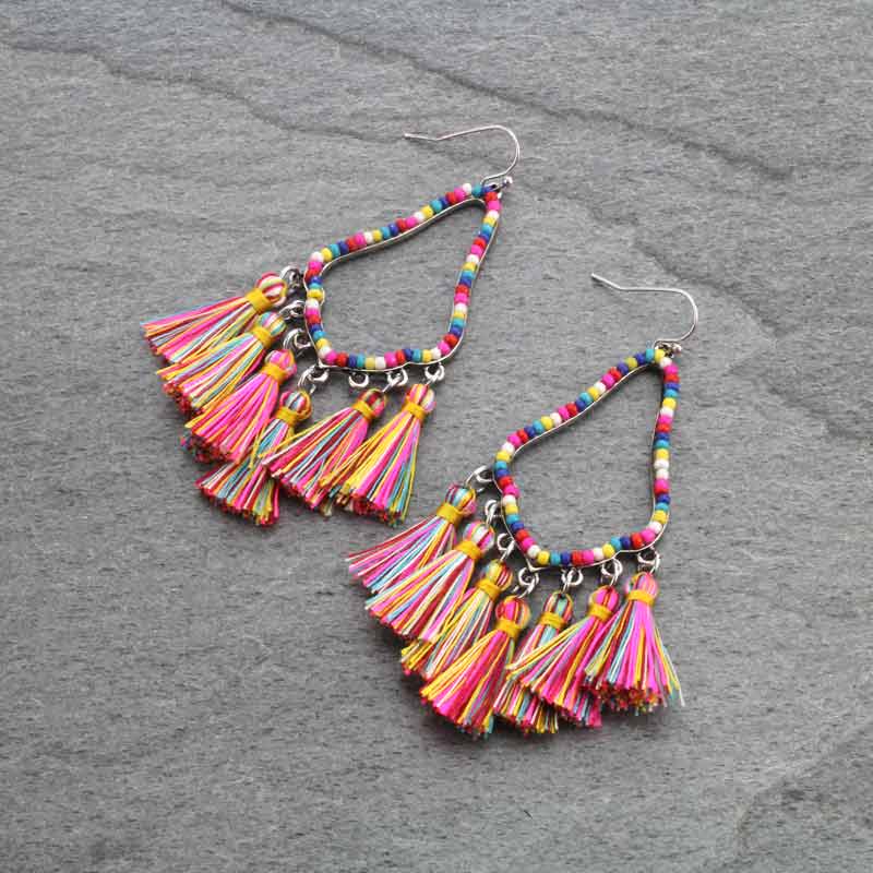 Teardrop with Tassel Fish Hook Earrings