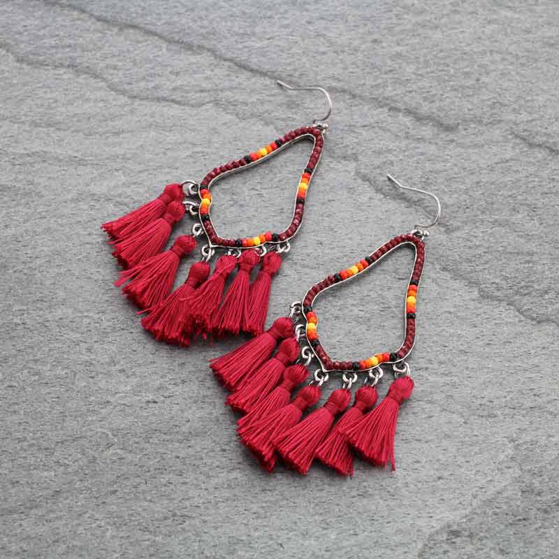 Teardrop with Tassel Fish Hook Earrings