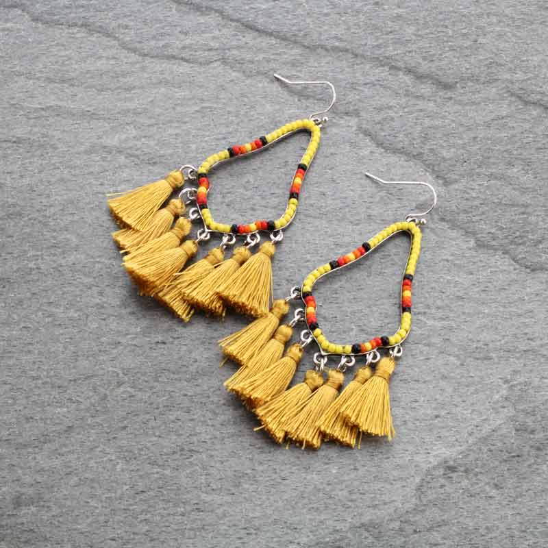 Teardrop with Tassel Fish Hook Earrings