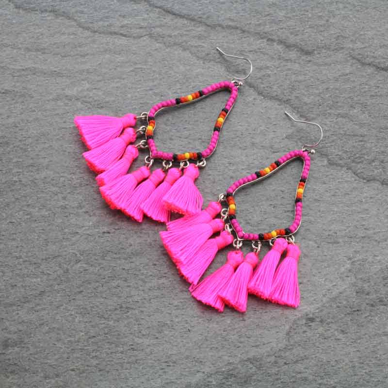Teardrop with Tassel Fish Hook Earrings