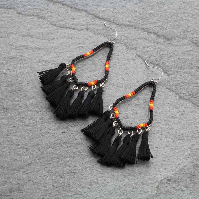 Teardrop with Tassel Fish Hook Earrings