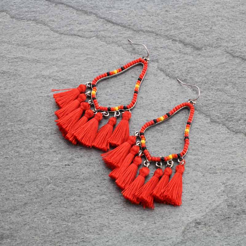 Teardrop with Tassel Fish Hook Earrings