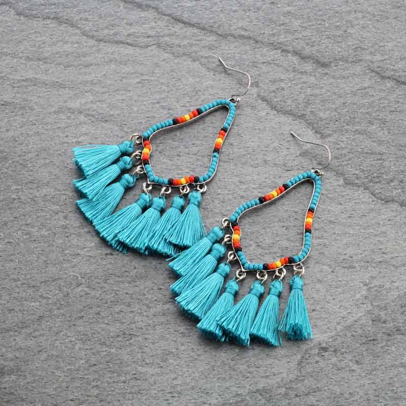 Teardrop with Tassel Fish Hook Earrings