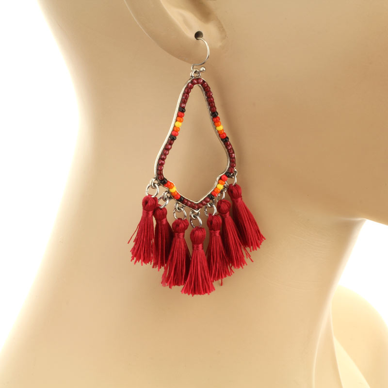 Teardrop with Tassel Fish Hook Earrings - Image 2
