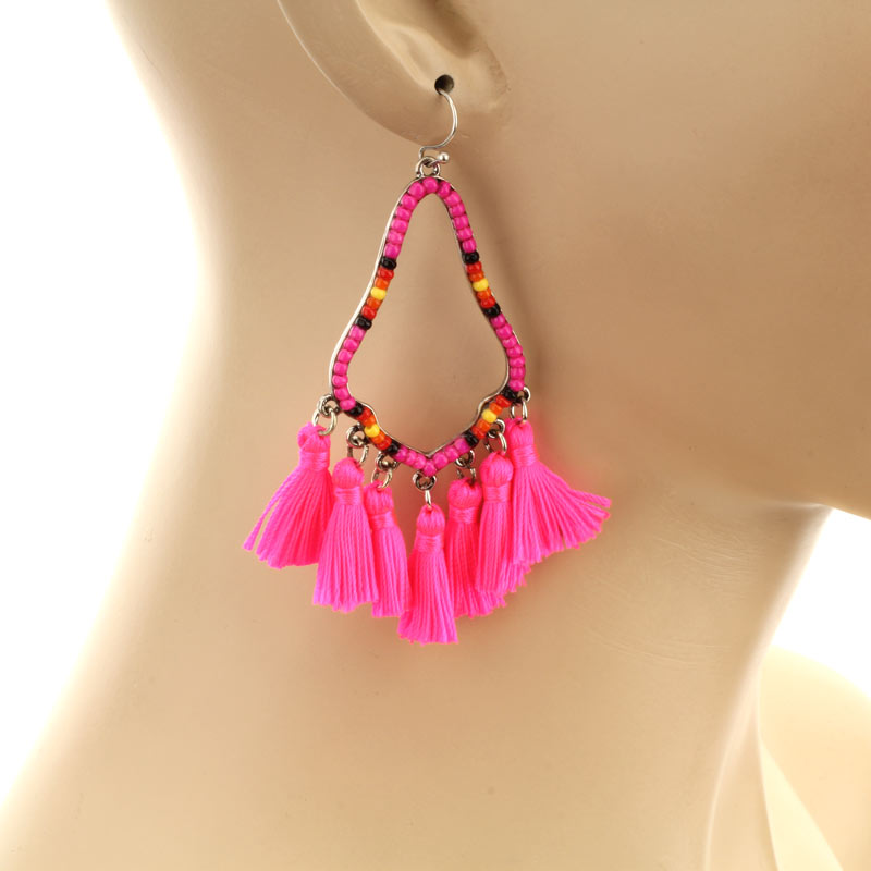 Teardrop with Tassel Fish Hook Earrings - Image 2