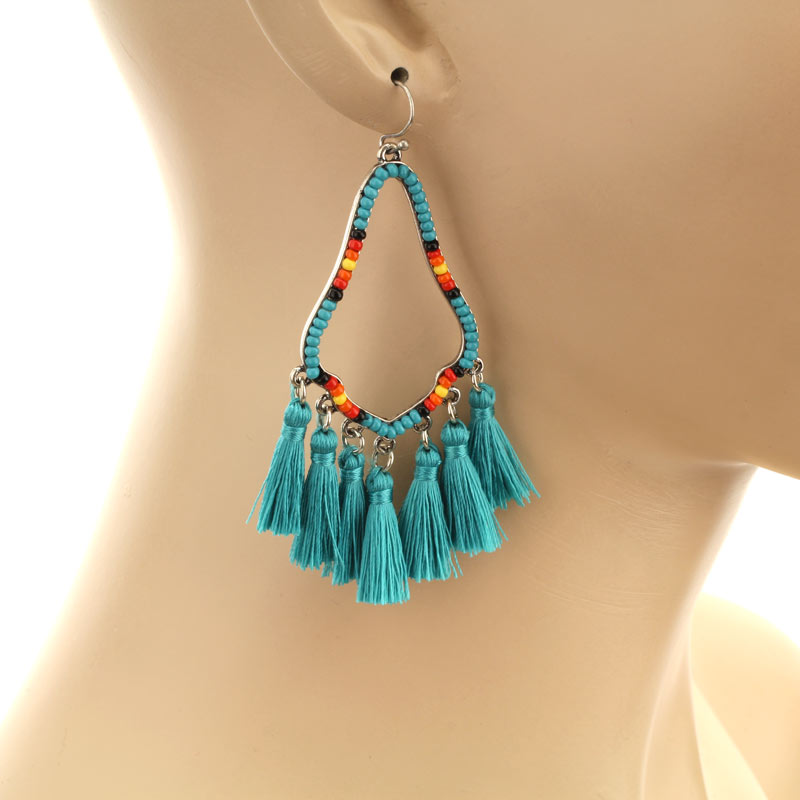 Teardrop with Tassel Fish Hook Earrings - Image 2