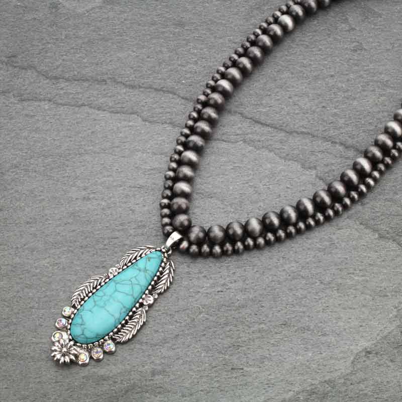 Layered Navajo Style Pearl with Pendant Necklace