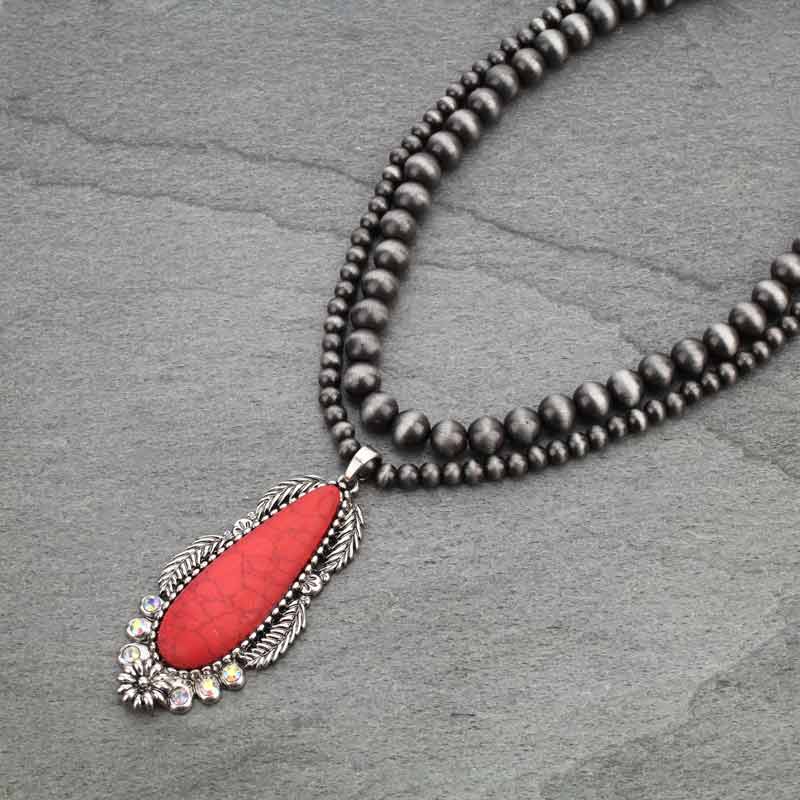 Layered Navajo Style Pearl with Pendant Necklace