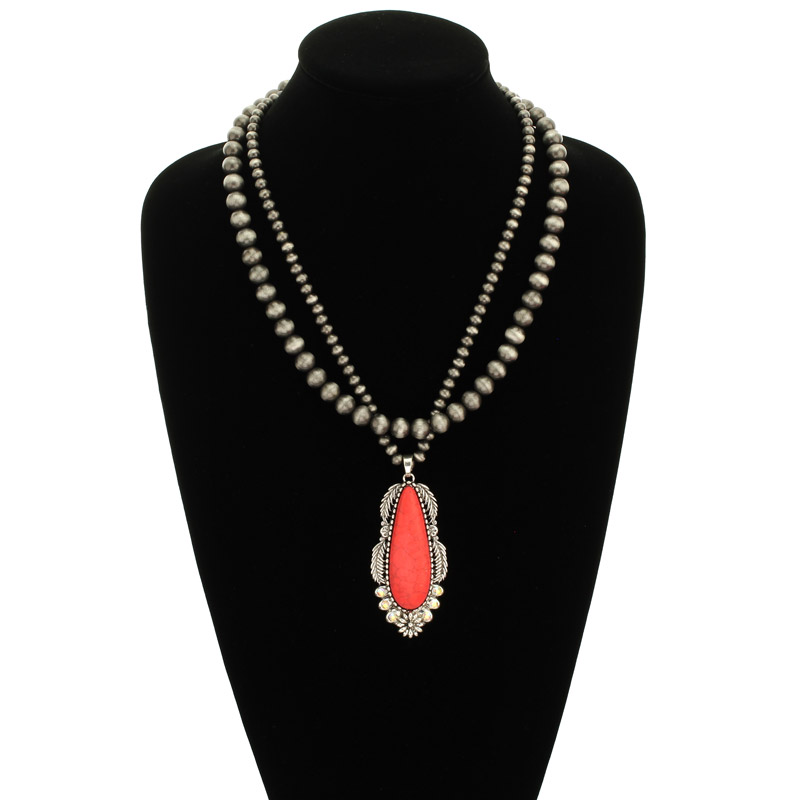 Layered Navajo Style Pearl with Pendant Necklace - Image 2