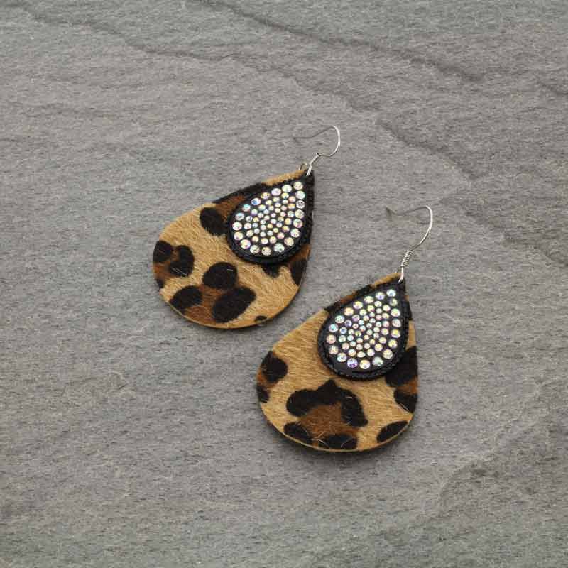 Teardrop Stone with Leather Fish Hook Earrings