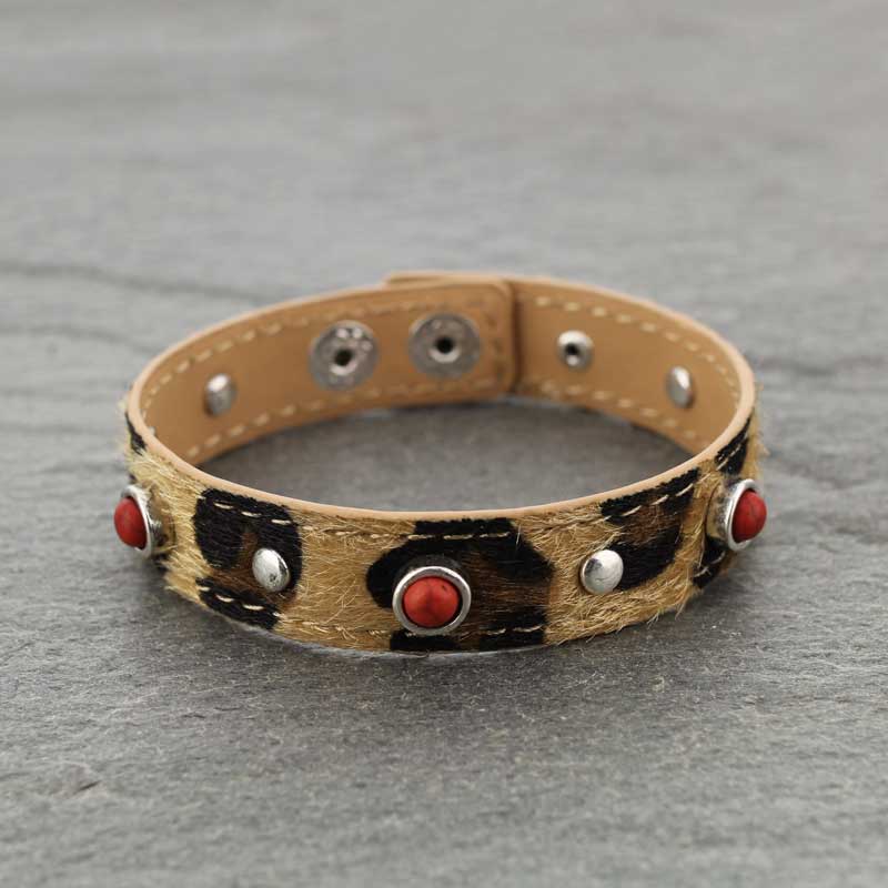 Semi Stone Leopard Leather Bracelet