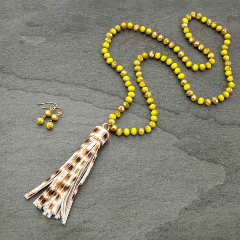 Glass Bead With Tassel Necklace Set