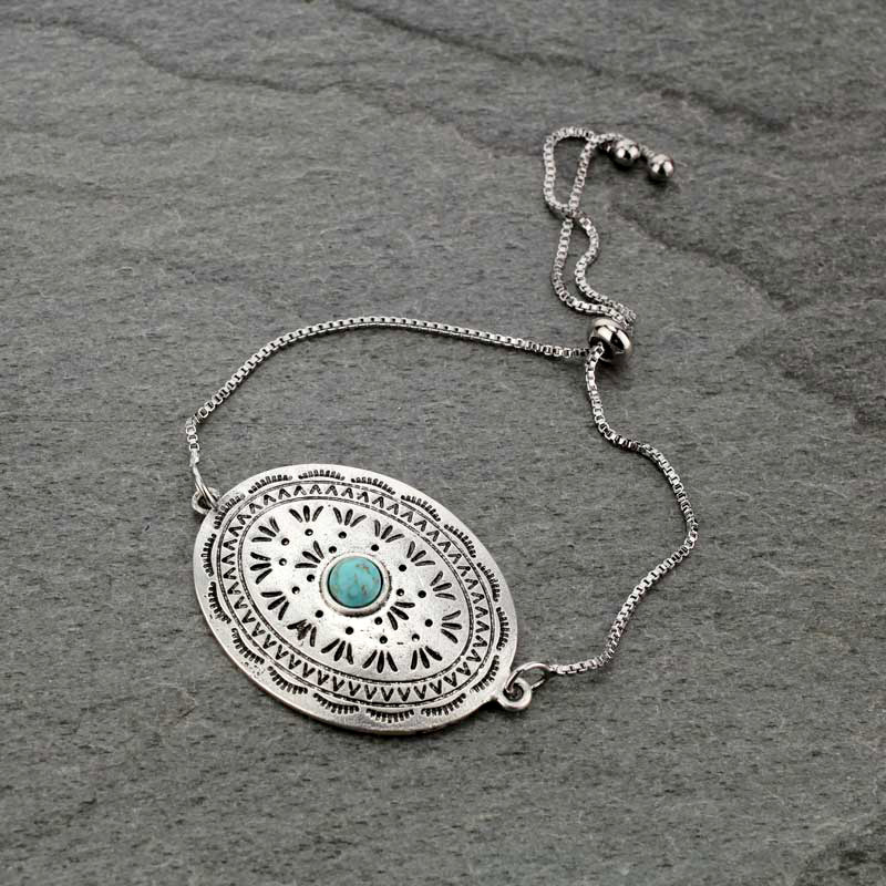 Boho, Concho, Natural Stone Adjustable Bracelet