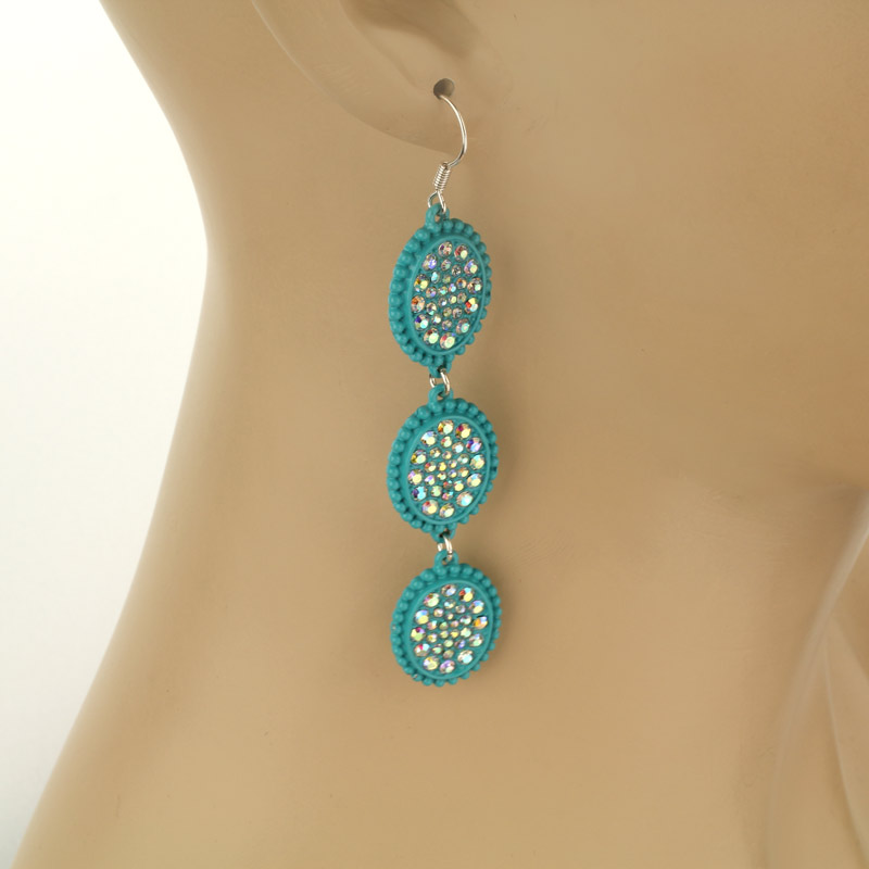 Stone Drop Fish Hook Earrings - Image 2
