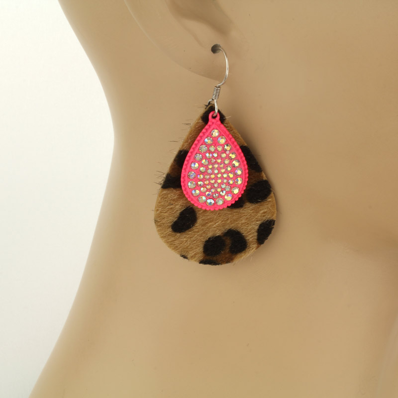 Teardrop Stone with Leather Fish Hook Earrings - Image 2
