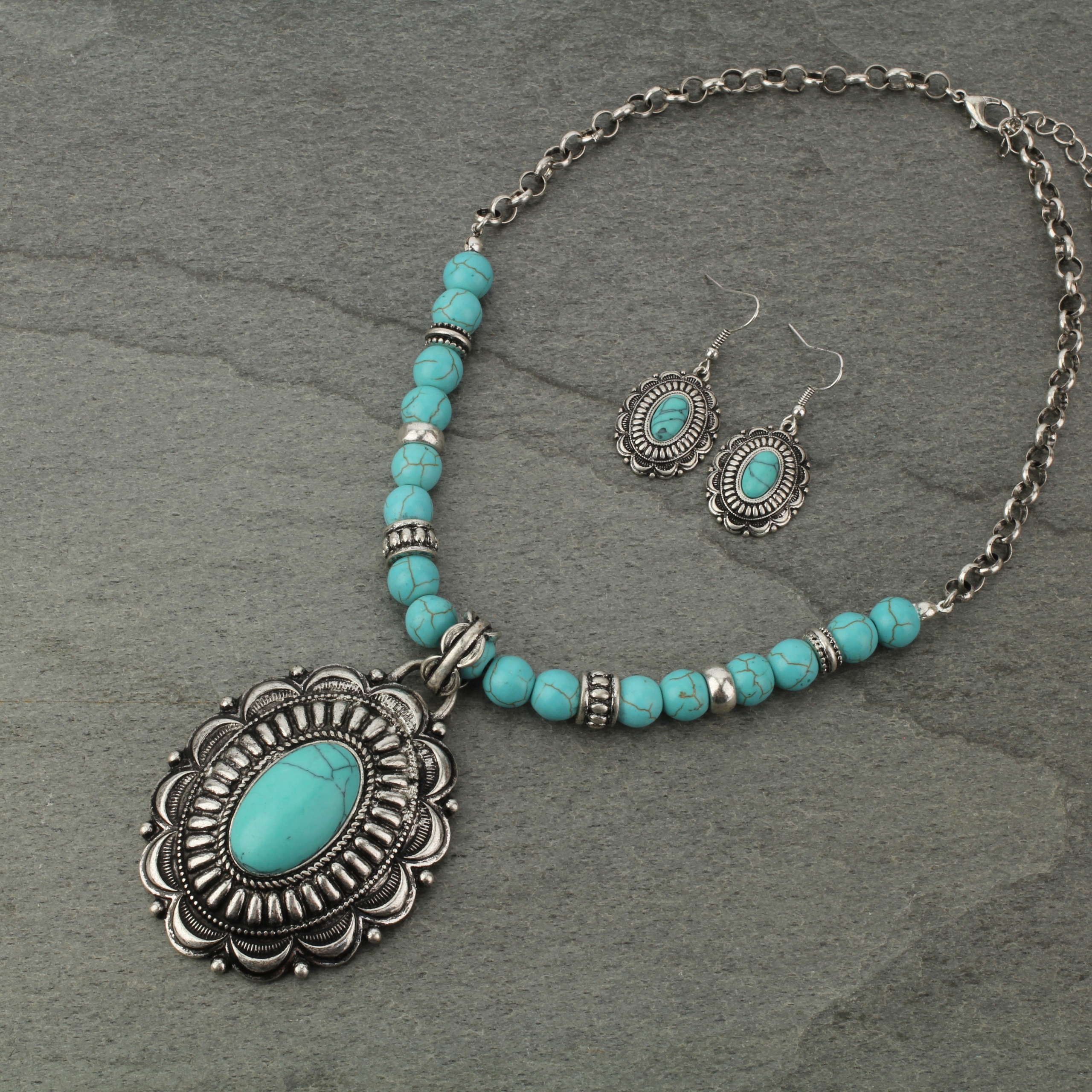 Western Navajo Style Oval Necklace Set