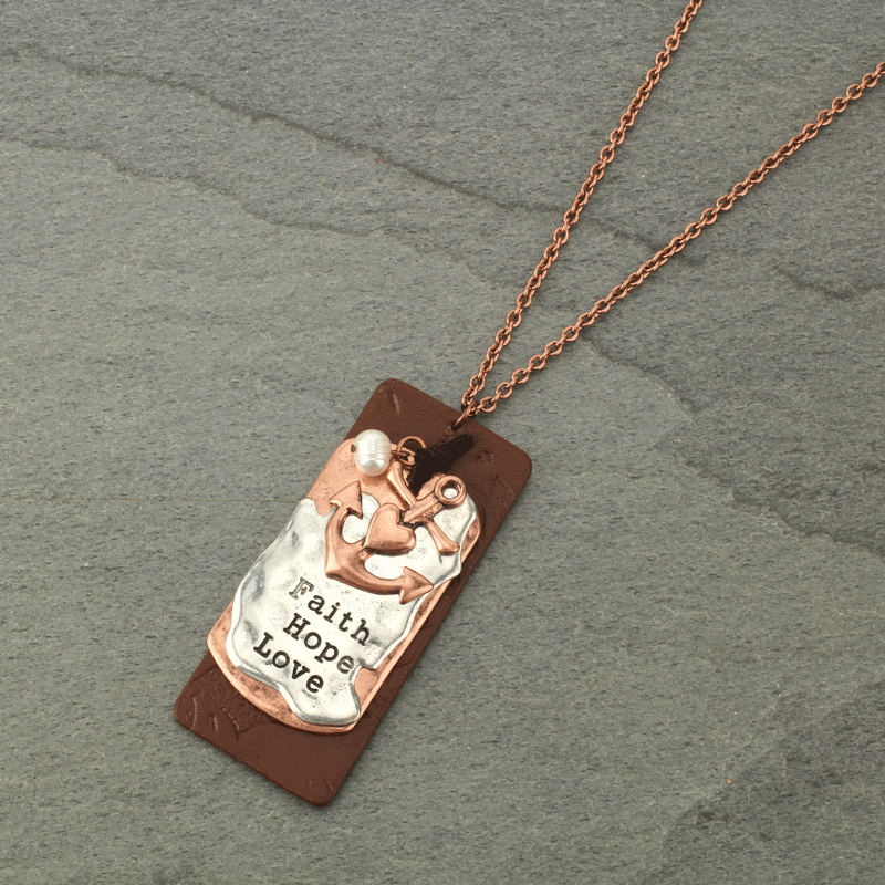 "FAITH HOPE LOVE" Leather Necklace