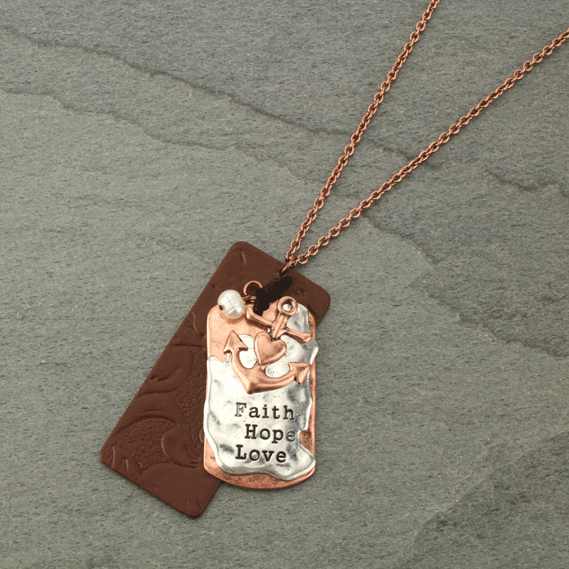 "FAITH HOPE LOVE" Leather Necklace - Image 3