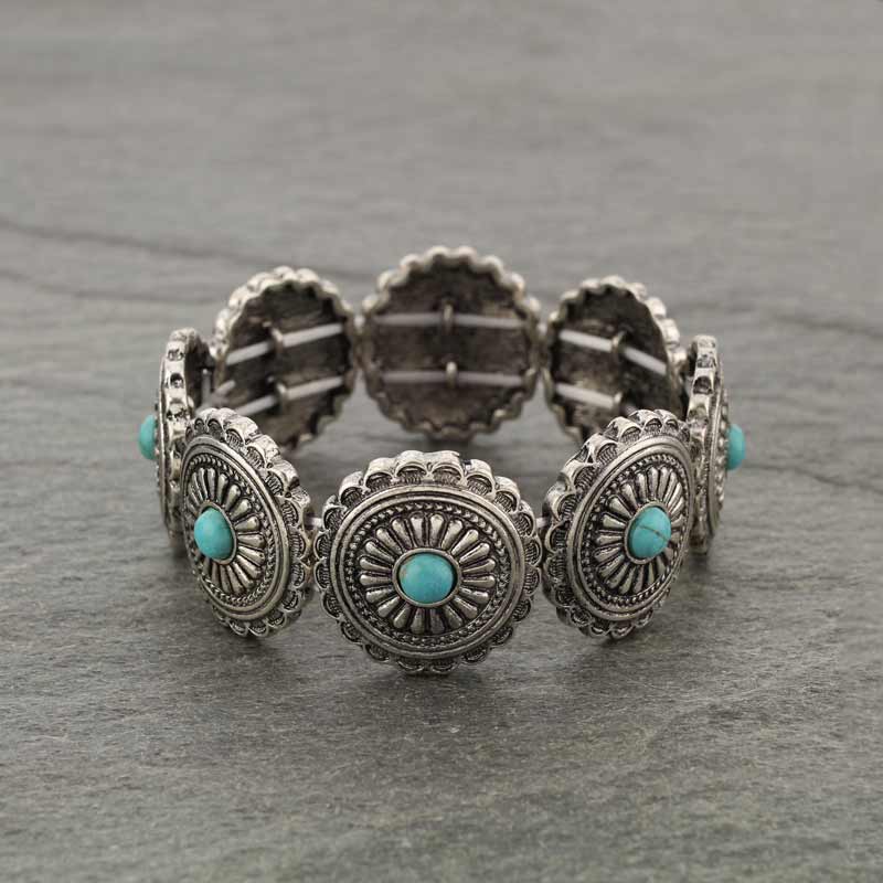 Western Concho Turquoise Stretch Bracelet