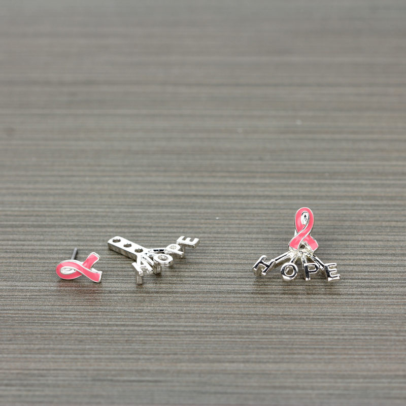 Pink Ribbon Hope Ear Jacket Earrings