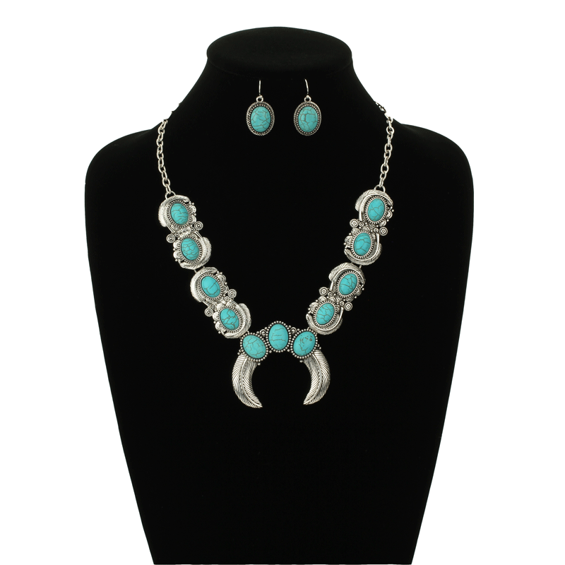 Western Turquoise Squash Blossom Necklace Set - Image 2