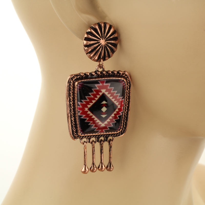 Square Western Navajo Style Print Post Earrings - Image 2