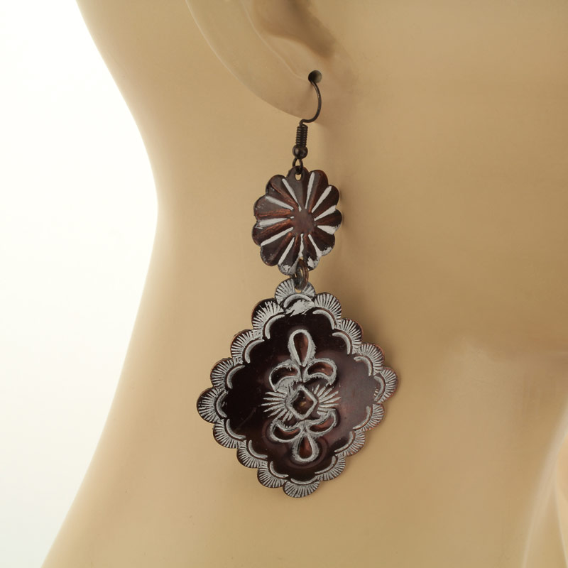 Handmade Western Diamond Shape Fish Hook Earrings - Image 2