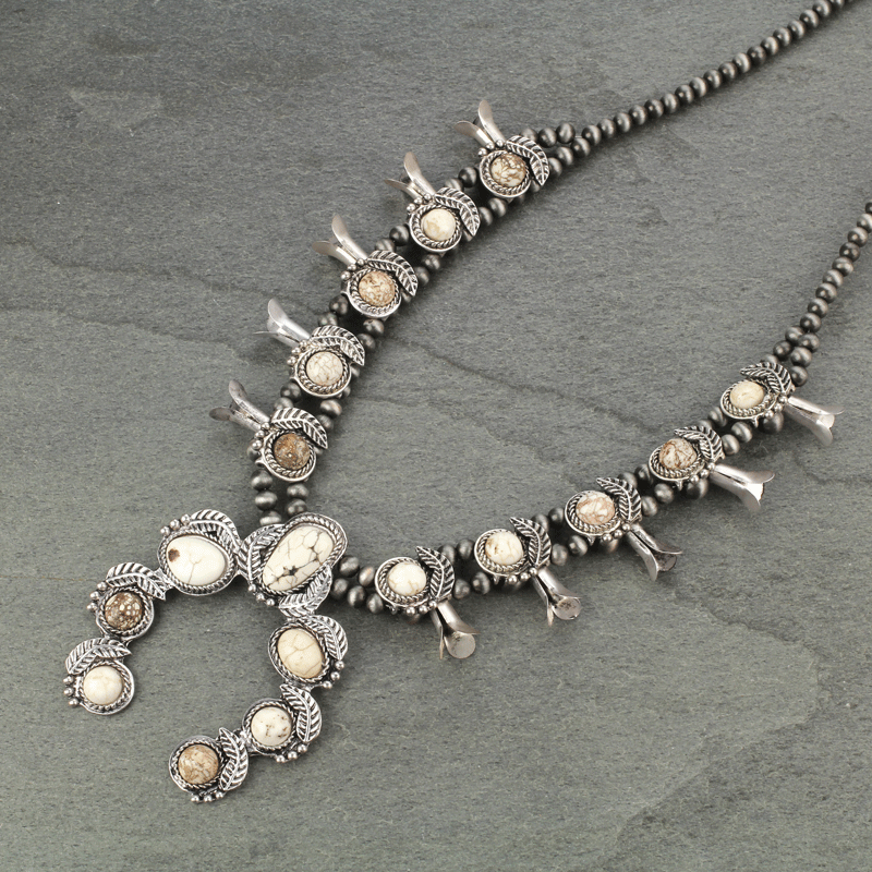Full Squash Blossom Natural White Stone Necklace
