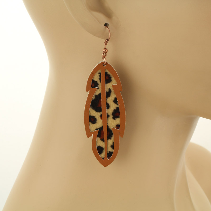 Feather Cutout Leather Fish Hook Earrings - Image 2