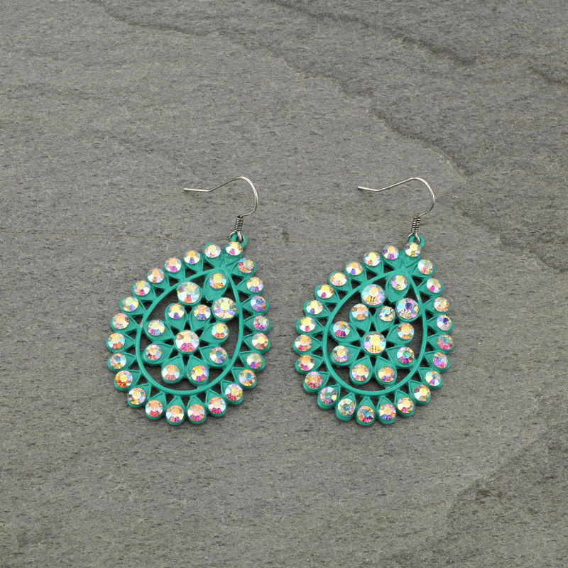 Western Rhinestone Teardrop Earrings