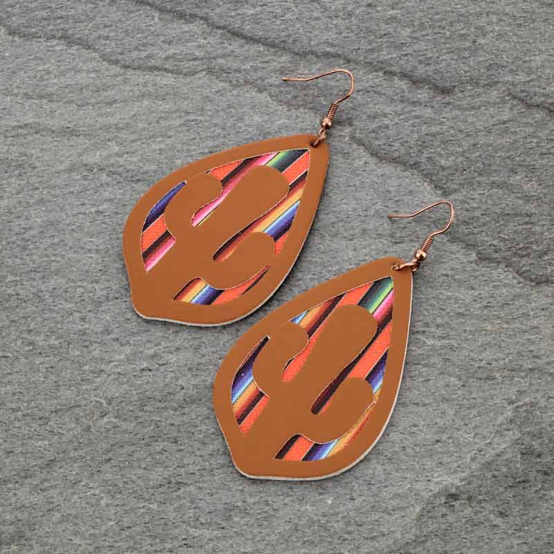 Cactus Cutout Leather Fish Hook Earrings