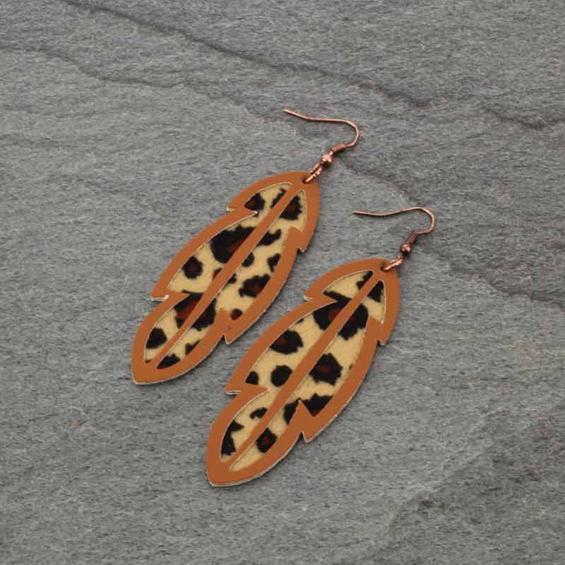 Feather Cutout Leather Fish Hook Earrings