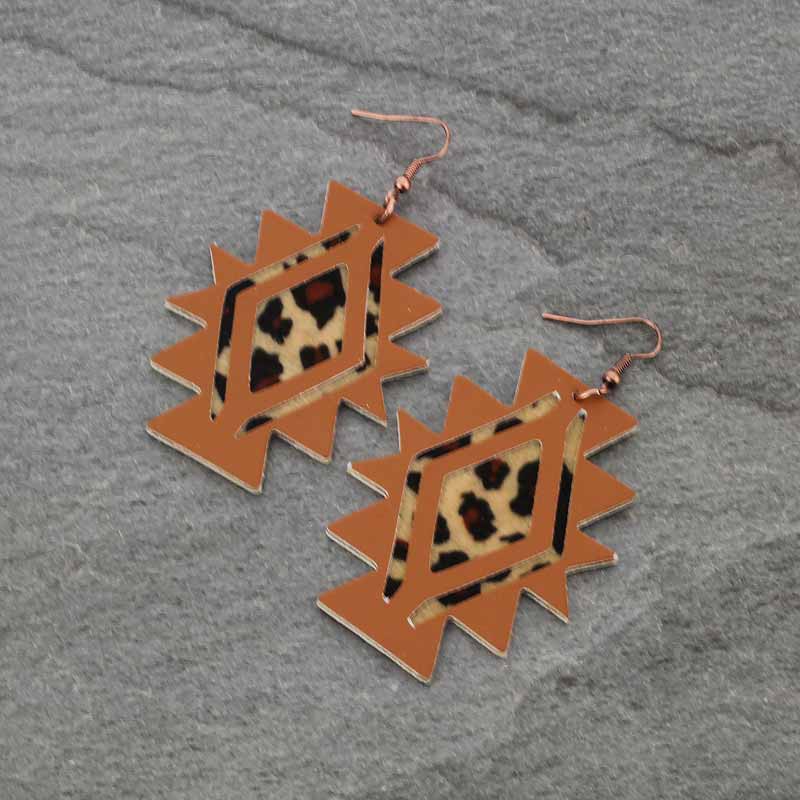 Navajo Style Design Cutout Leather Fish Hook Earrings