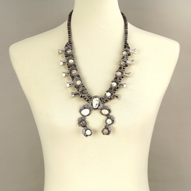 Full Squash Blossom Natural White Stone Necklace - Image 2
