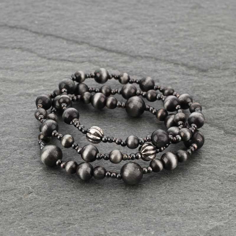 3 Pcs Navajo Style Pearl Stretch Stackable Bracelet Set