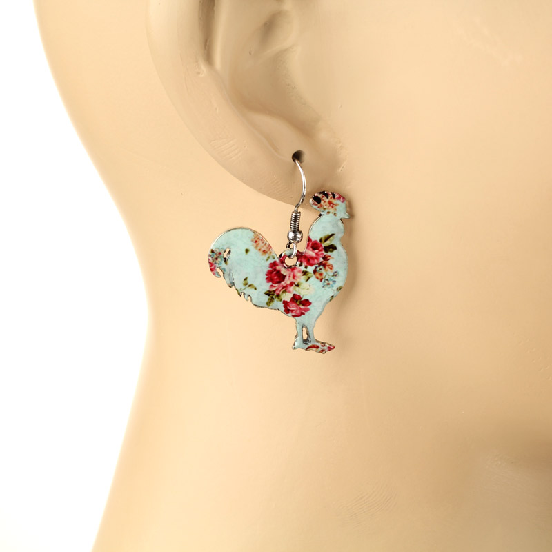 Rooster Floral Fish Hook Earrings - Image 2