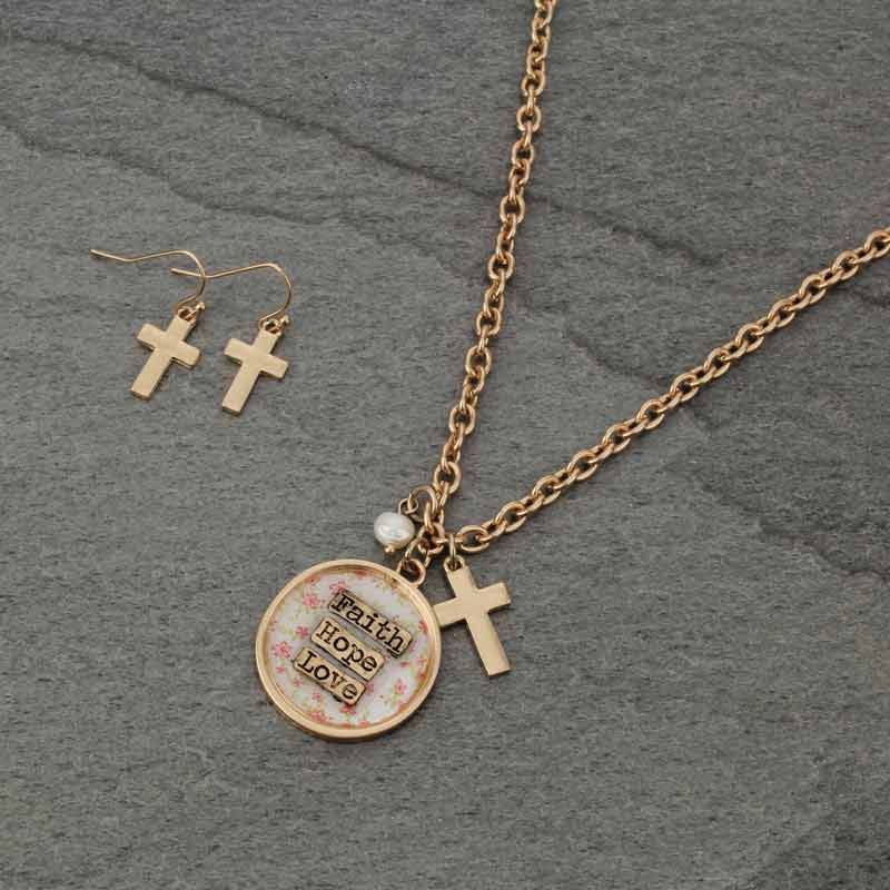 Floral "Faith, Hope, Love" Necklace Set
