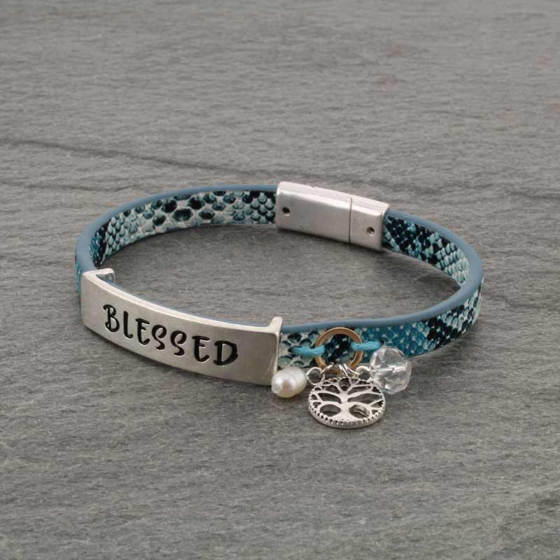 "Blessed" Snake Skin Magnetic Leather Bracelet