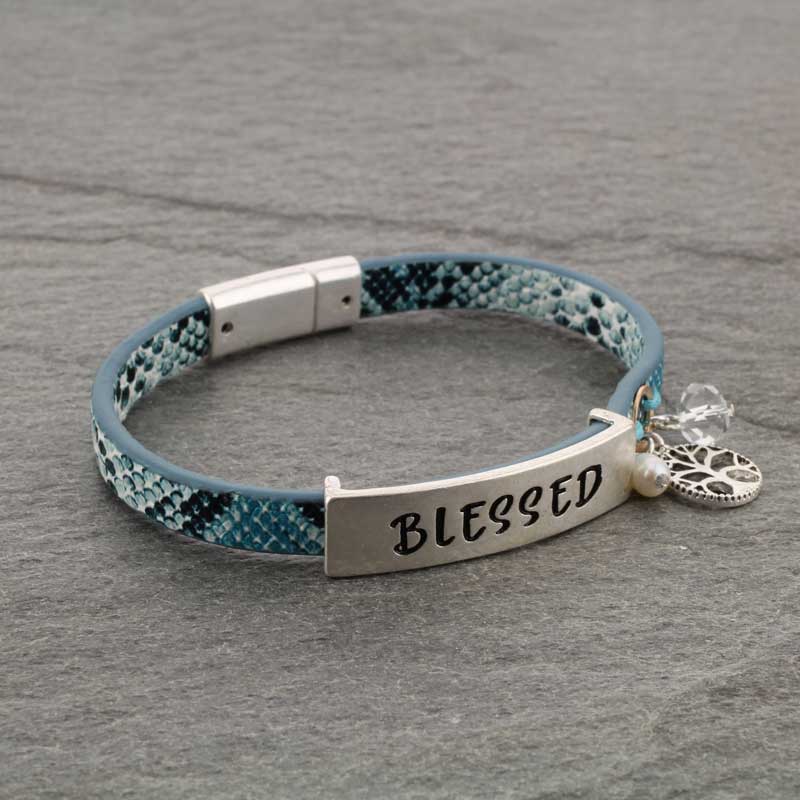"Blessed" Snake Skin Magnetic Leather Bracelet - Image 2
